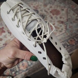 White Lace-Up Women's Ballet Flat Loafer by